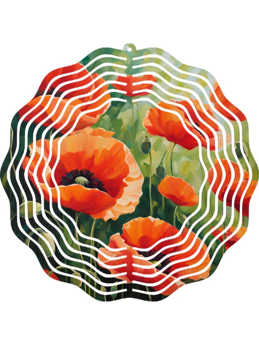 Large Metal Garden Art Wind Spinner 10" Kinetic Outdoor Home Decor Red Poppies